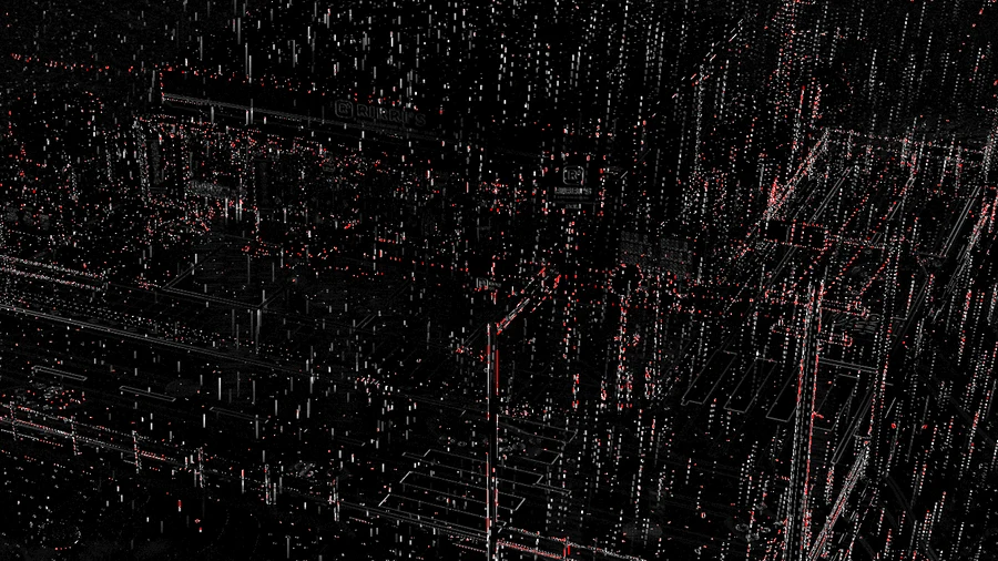 The difference between two captures of the same build with only the clock frozen: rain streaks and outlines all over the store.